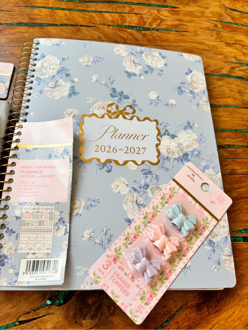 LoveShackFancy Blue Floral pouch, pen toppers & Spiral Notebook Set - Picture 2 of 2